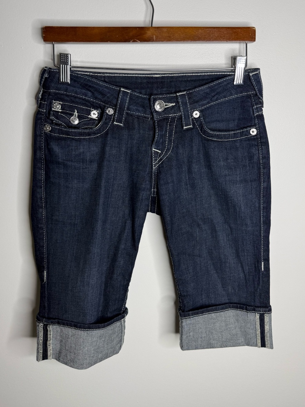 True Religion knee length jean shorts